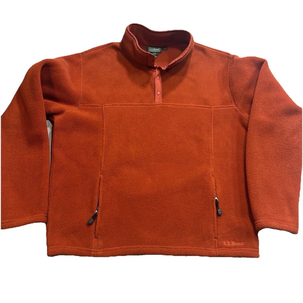 LL Bean Polartec Fleece Men’s L Orange Pullover Sweatshirt Long Sleeve